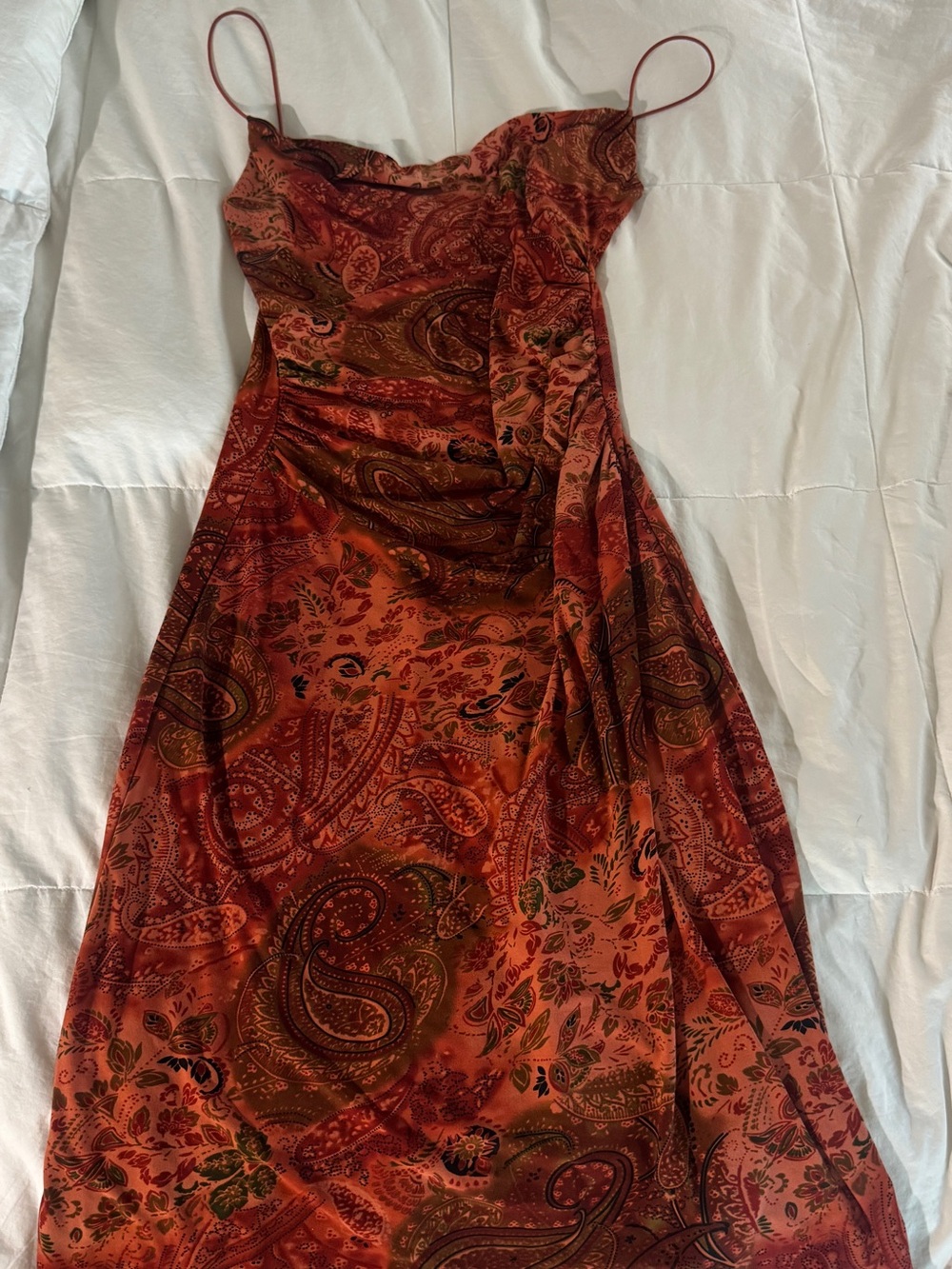 City Triangles Red Paisley Strapless Slip Dress